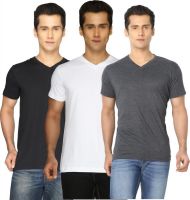 Joke Tees Solid Men's V-neck Black, White, Grey T-Shirt(Pack of 3)