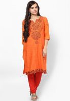 Karigari Cotton Orange Kurta