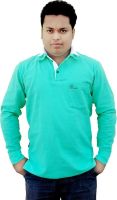 Khadi Natural Solid Men's Polo Neck Green, White T-Shirt