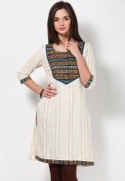 Kurti'S Cream Embroidered Kurtis