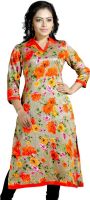 Kurtiz Party Floral Print Women's Kurti(Orange)