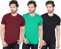 LUCfashion Solid Men's Round Neck Maroon, Green, Black T-Shirt(Pack of 3)