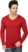 Lowcha Solid Men's V-neck Maroon T-Shirt