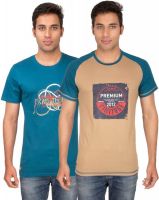 Ocean Race Graphic Print Men's Round Neck Dark Green, Brown T-Shirt(Pack of 2)