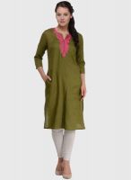 Pehraan Green Embroidered Kurtis