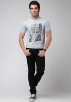 People Grey Printed Round Neck T-Shirts