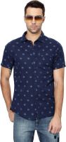 People Men's Printed Casual Dark Blue Shirt