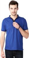 People Solid Men's Polo Neck Blue T-Shirt