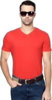 People Solid Men's V-neck Red T-Shirt