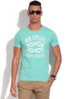 Pepe Printed Men's Round Neck Green T-Shirt