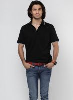 Peter England Black Solid Polo T-Shirts