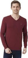 Peter England Solid Men's V-neck Maroon T-Shirt