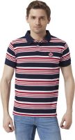 Peter England Striped Men's Polo Neck Blue T-Shirt