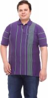 PlusS Striped Men's Polo Neck Purple T-Shirt