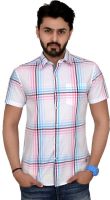 Rafters Men's Checkered Casual White, Pink, Light Blue Shirt