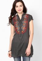 Rain & Rainbow Dark Grey Printed Kurta