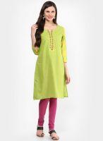 Rangmanch By Pantaloons Cotton Blend Green Kurti