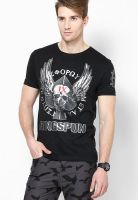 Ringspun Black Printed Round Neck T-Shirts