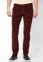 Rookies Solid Maroon Slim Fit Jeans