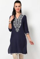 Sangria Navy Blue Solid Kurtis