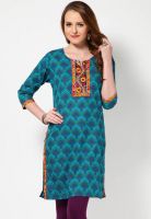 Shree Aqua Blue Embroidered Kurtis