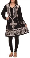 Skirts & Scarves Casual Embroidered Women's Kurti(Black)
