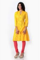 Span Casual Printed Women's Kurti(Yellow)