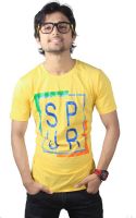 Spur Printed Men's Round Neck Yellow T-Shirt