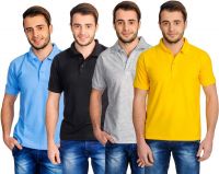 Superjoy Solid Men's Polo Neck Grey, Black, Yellow, Light Blue T-Shirt(Pack of 4)