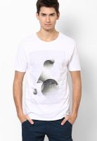 VOI White Printed Round Neck T-Shirts