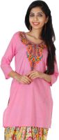 Vedic Casual Self Design Women's Kurti(Pink)