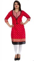 Veera Designers Formal, Festive Embroidered Women's Kurti(Red)