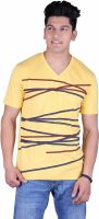 Vivid Bharti Printed Men's V-neck Yellow T-Shirt