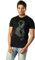Voce Printed Men's Round Neck Black T-Shirt