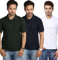 Weardo Solid Men's Polo Neck Green, Blue, White T-Shirt(Pack of 3)