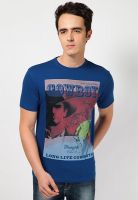 Wrangler Blue Printed Round Neck T-Shirts