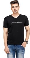 Yuvi Solid Men's V-neck Black T-Shirt