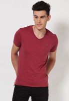 Alessio69 Red Solid V Neck T-Shirts