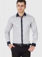 Black Coffee White Printed Slim Fit Formal Shirt