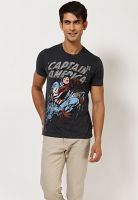 Captain America Dark Grey Printed Round Neck T-Shirts