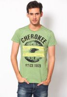 Cherokee Green Striped Round Neck T-Shirts