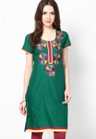 Dhwani Green Embroidered Kurtis