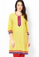 Dhwani Yellow Printed Kurtis