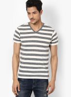 FREECULTR Grey Striped V Neck T-Shirts