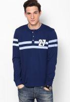 FREECULTR Navy Blue Printed Henley T-Shirt