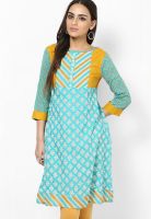 Global Desi Aqua Blue Printed Kurtis