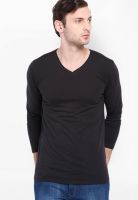 Highlander Black Solid V Neck TShirts