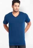 Highlander Blue Solid V Neck T-Shirts