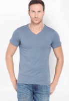 Highlander Blue Solid V Neck T-Shirts