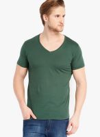 Highlander Green Solid V Neck TShirts